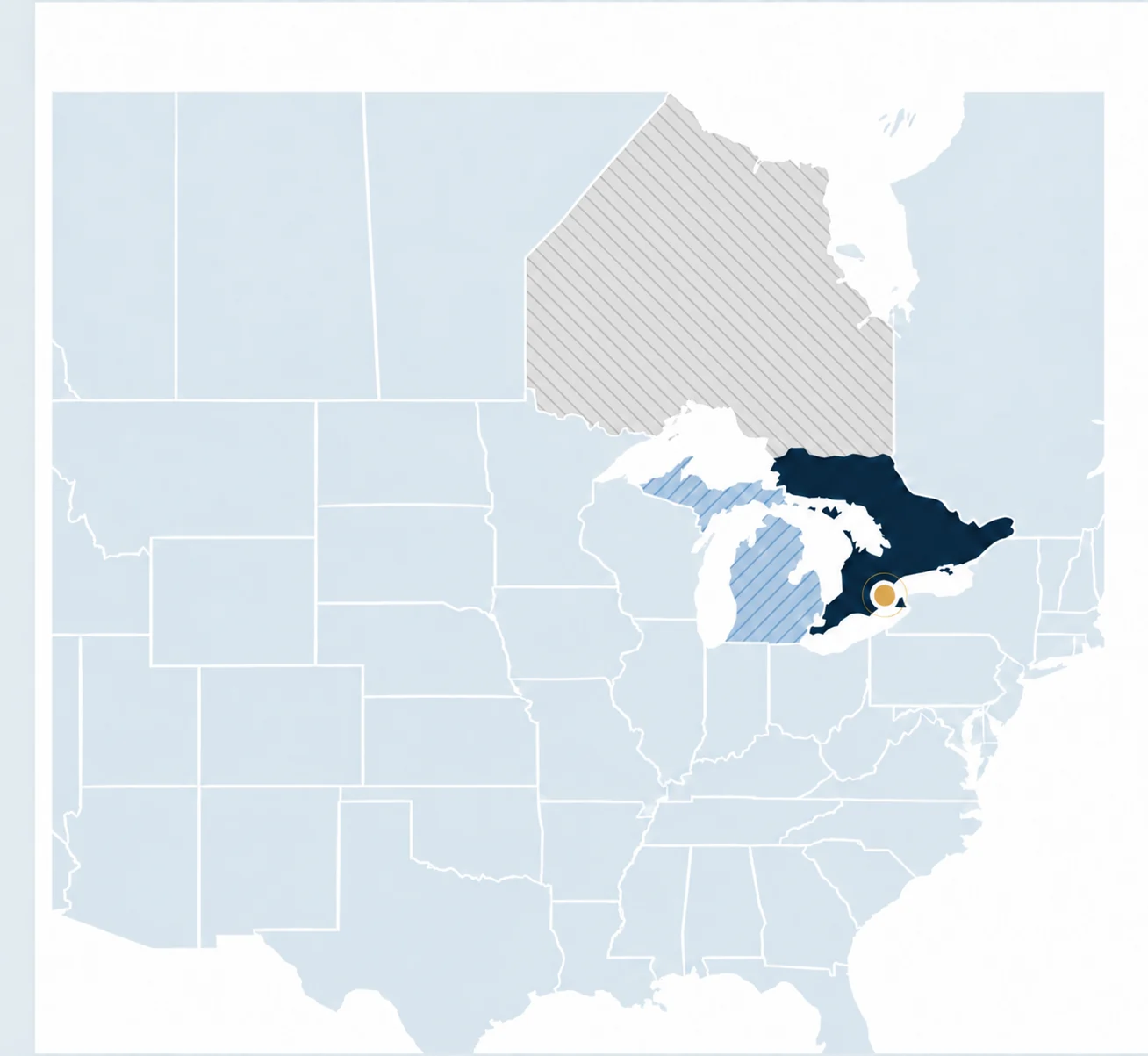Regional coverage map for Ontario and Michigan
