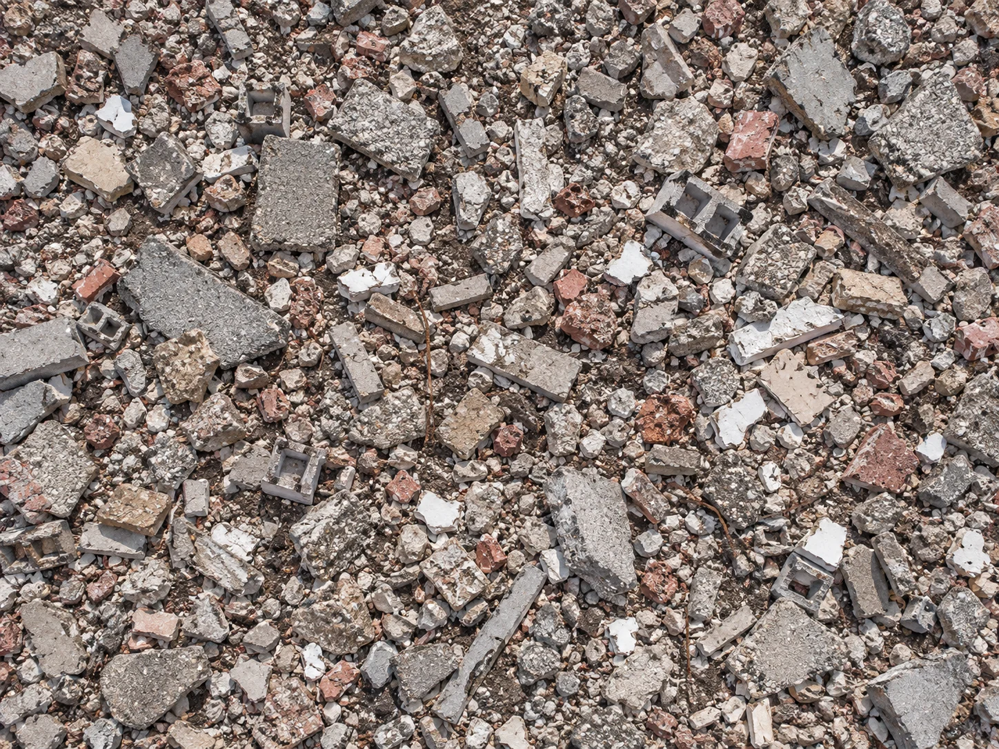 Overhead view of concrete and brick demolition rubble